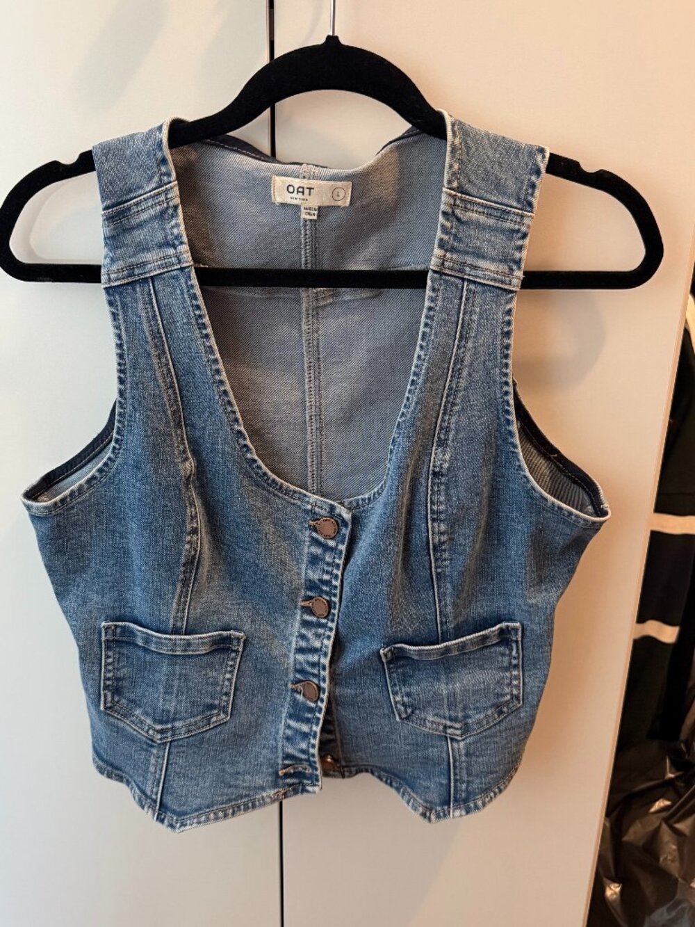OAT New York Denim Button Front Vest Top Size Large